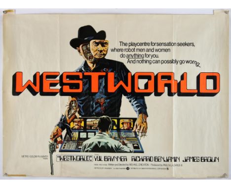 Westworld (1973) British Quad, 40 x 29 inches overall, folded, TRIMMED, printed by WE Berry Ltd , Neal Adams artwork Director