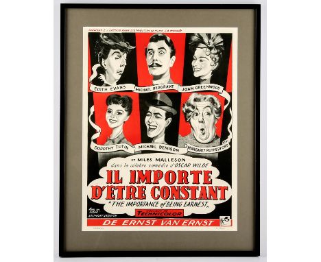 The Importance of Being Ernest (Il Importe DEtre Constant) (1952), Belgian, 18 x 14 inches, backed, framed, mounted and glaze