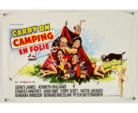 Lot of 2, Carry On Abroad (1972), 21.5 x 14 inches, Carry On Camping (1969), 21.5 x 14.5 inches, Belgian, both rolled Directo