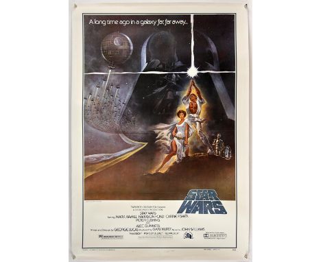 Star Wars A New Hope (1977), US One Sheet, Style A, 41 x 27 inches, on linen 42.5 x 29 inches, linen backed, Tom Jung artwork