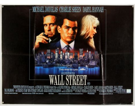 Wall Street (1987), British Quad, 40 x 30 inches, folded, Director Oliver Stone Stars Charlie Sheen, Michael Douglas Conditio