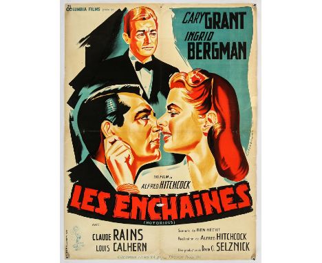 Notorious (1946), French 1954 RR, 31.5 x 23.5 inches, folded Director Alfred Hitchcock Stars Cary Grant, Ingrid Bergman Condi