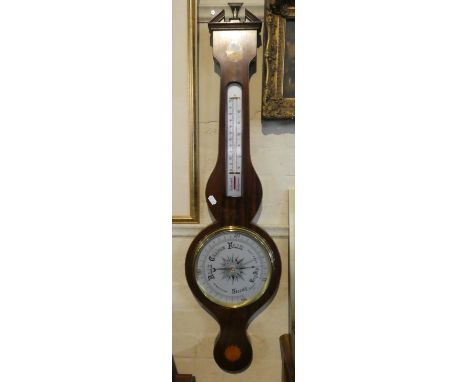 A Reproduction Mahogany Wheel Barometer with Temperature Scale, 96cm high 