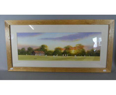 A Modern Pine Framed Print Depicting Village Cricket Match, 68cm Wide 