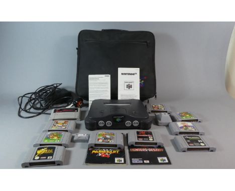 A Vintage Gaming Console, Nintendo 64 and Nine Games to include Mario Kart, Super 64 Mario x2, Zelda, Rugrats, Micro Machines