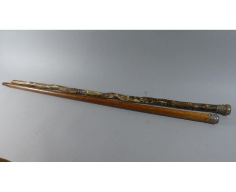 Two Vintage Walking Canes One with Silver Mount 