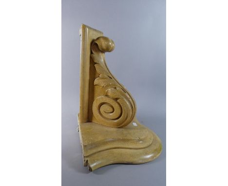 A Cream Painted Wall Mounting Shelf Bracket with Acanthus Scroll Detail, 41cm Long 