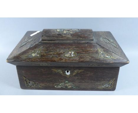 A Regency Rosewood Tea Caddy for Full Restoration, Some Brass and Mother of Pearl Inlay Missing, No Feet, 32cm Wide 