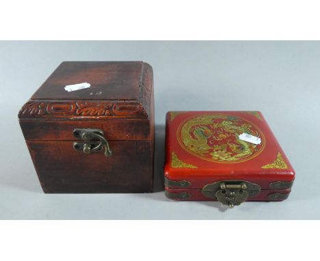 A Modern Oriental Reproduction Cased Compass Together with a Square Work Box 