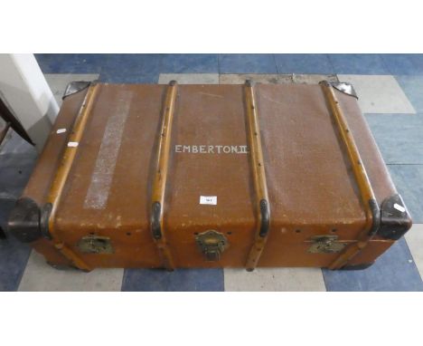 A Vintage Canvas Covered Travelling Trunk with Leather Mounts, 92cm Wide 