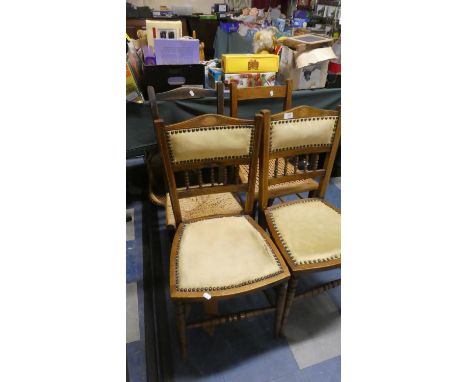 A Pair of Inlaid Edwardian Bedroom Chairs and Two Ladder Back Examples 
