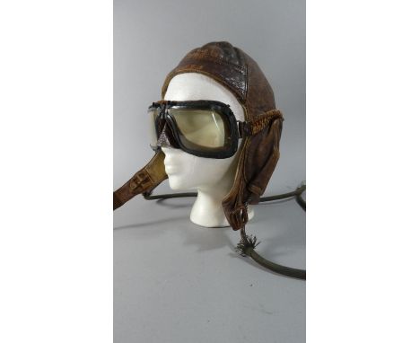 A WWII RAF Flying Helmet Set Consisting of Second Pattern C Type Leather Flying Helmet with Gosport tubes Together with a Pai