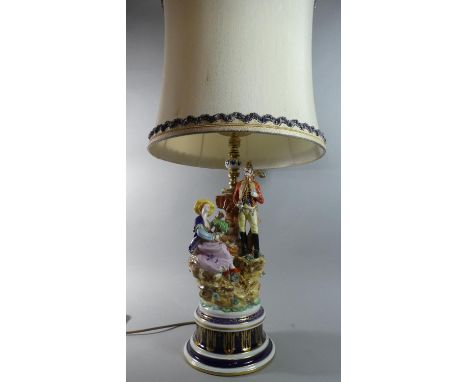 A Large French Figural Table Lamp, Hand Made in the Traditional Sevres Style, Complete with Shade, Table Lamp 55cm high 
