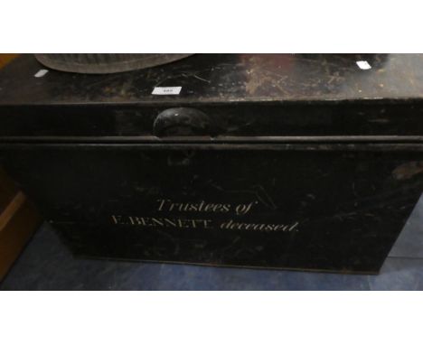 A Large Metal Solicitors Trunk Inscribed Trustees of F Bennett Deceased, 71cm Wide 