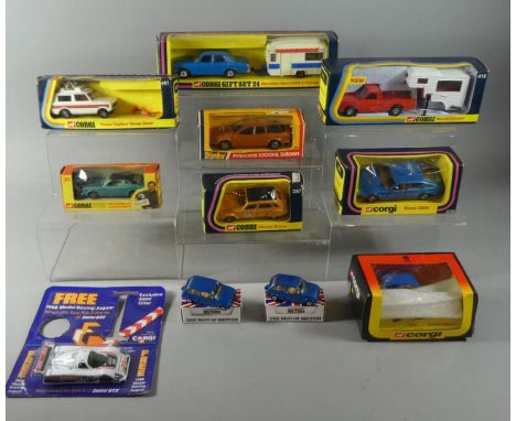 A Collection of Ten Corgi and One Dinky Boxed Cars to include GS24 Mercedes Benz 240D and Touring Caravan, 313 Ford Cortina G