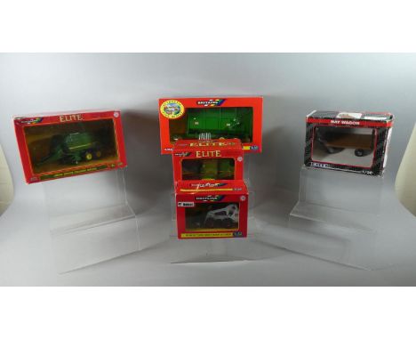 A Collection of Five Boxed 1:32 Scale Ertl and Britains Farm Implements to include 4167Y1 Hay Wagon, 404245 John Deere Round 