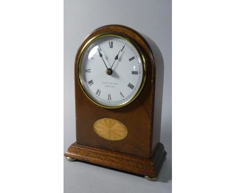 A Reproduction Edwardian Mahogany Mantle Clock with Dome Top and Battery Movement, 20cm high 