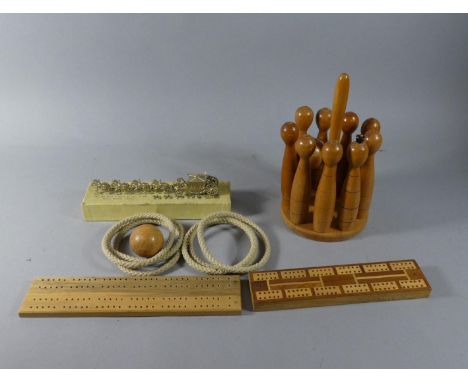 A Collection of Toys to Include Skittles, Cribbage Board and 1953 Stage Coach 