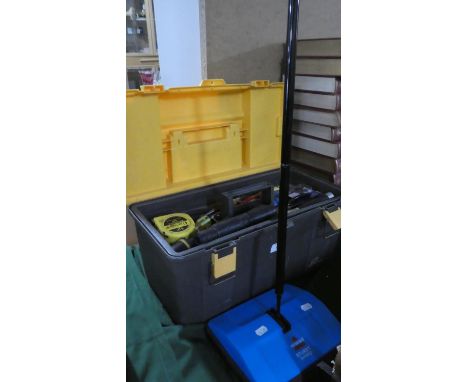 A Tool Box and Contents and a Bissell Sturdy Sweep 