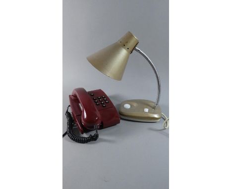 A Vintage Push Button Telephone and Adjustable Reading Lamp 