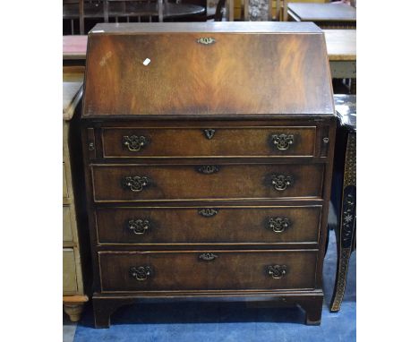 A Mahogany Fall Front Bureau with Fitted Interior and Four Drawers to Base, Back Bracket Foot Requires Repair, 76cm Wide 