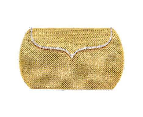 18 kt. yellow and white gold, basketweave mesh, 9 marquise-shaped diamonds ap. 1.50 cts., 72 round diamonds ap. 3.35 cts, int