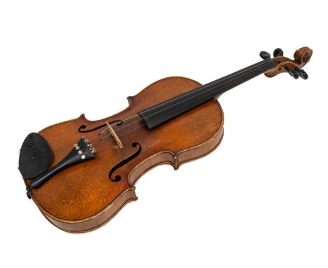 A 1920s Rushworth &amp; Dreaper 4/4 School violin with Golden Strad bow, pine coffin case &amp; accessories. Condition report