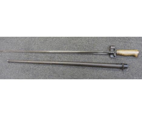 A French Lebel 1886/93/16 pattern bayonet, without quillion, with cruciform blade and metal turned scabbard