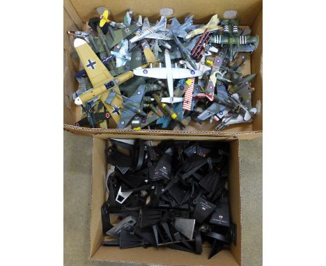 A collection of die-cast and plastic model aircraft, with stands, including Corgi, many a/f 