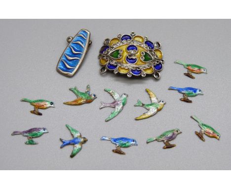 A David Andersen blue enamel plaque/part fastener and other enamel, (all test as silver) 