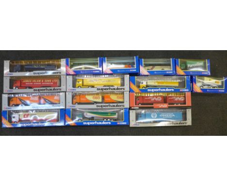 A collection of fifteen Corgi Superhaulers and Corgi buses, boxed 