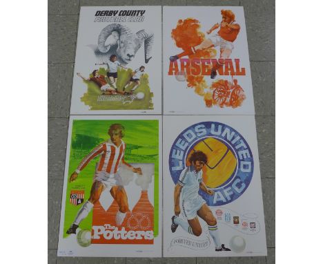 Four Activity Promotions Ltd football club posters, printed in the 1970's, Derby, Leeds, Stoke and Arsenal 