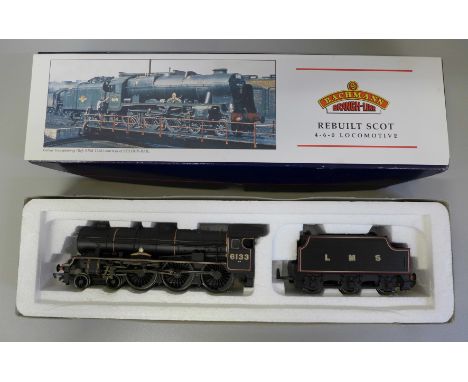 A Bachmann Branch Line 00 gauge locomotive and tender, rebuilt Scot 6133 Green Howards, LMS Lined Black, boxed 