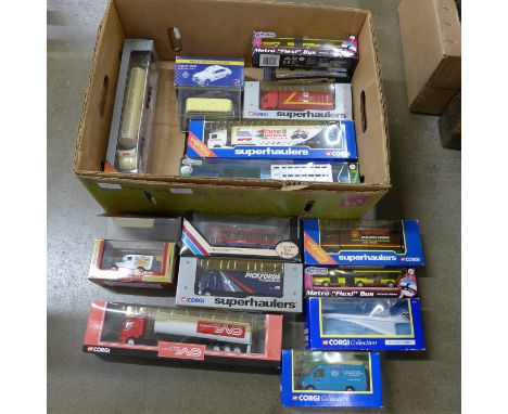 A collection of die-cast model vehicles, some boxed, including Corgi 