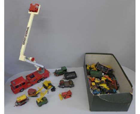 A Matchbox Superkings Simon Snorkel fire engine and other die-cast vehicles, Corgi Juniors, Lesney, etc. 