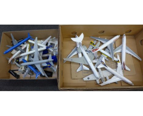 A collection of die-cast metal and plastic airliners, Corgi RAF VC10, Scharak Lufthansa, Corgi JU88, some a/f 