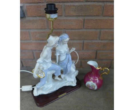 An Elegance Collection figural table lamp and a Limoges jug **PLEASE NOTE THIS LOT IS NOT ELIGIBLE FOR POSTING AND PACKING** 