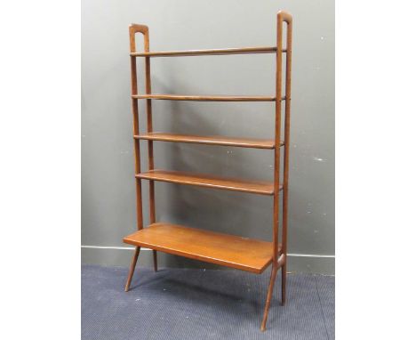 A Danish teak open bookshelf 180 x 104 x 40cm together with a Danish wall hanging shelf, stamped crafted in Denmark for Raymo