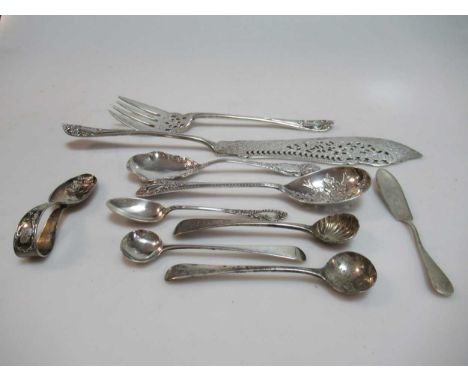 A collection of silver flatware including a pair of fish servers, 10.8ozt