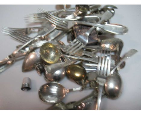 A collection of silver flatware 49.8ozt gross together with some assorted silver plated flatware including flatware in three 