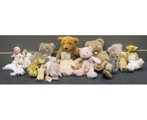 A collection of various modern Steiff bears together with other stuffed animals and dolls (qty)
