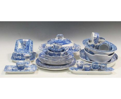 A collection of Spode blue and white transfer printed dinner wares, to include bowls, butter dish, egg cups, plates etcCondit