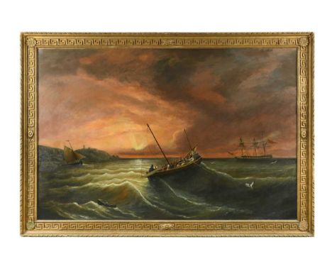 Seascape with shipping in choppy seas, oil on canvas, 100 x 151cm