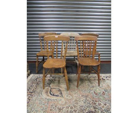 with worn rush seat with 5 stick back chairs 108cm x 54cm x 42cm (6)