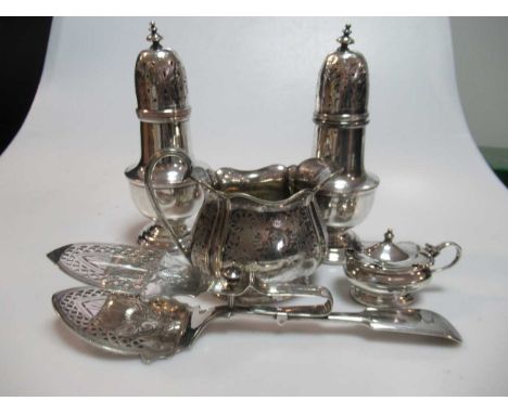 A large collection of silver plated items including a cased set of fish eaters, a pierced dish, coffee pot, covered vegetable