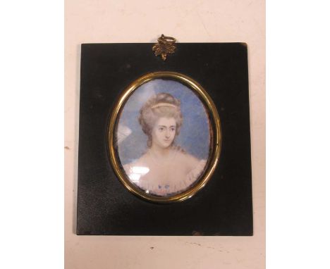 Portrait miniature of a young lady, thought to be the Hon Mrs Damer (1749-1828) wearing pearls, watercolour on ivory, 9.5 x 7