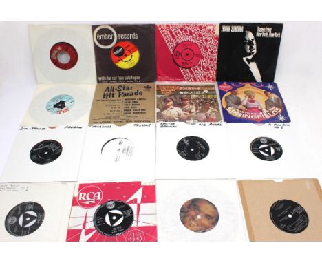  Collection of 7 inch records in a white box. Including Kathy Kirby, Elvis Presley, Alma Cogan etc - Approx 50 singles. 