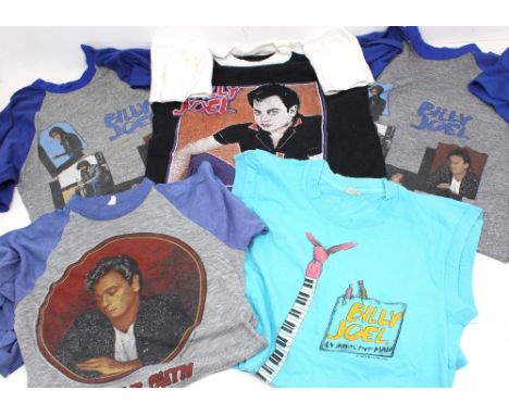 Billy Joel - Collection of 5 original vintage t-shirts from 1984  1. Innocent man turquoise muscle t front and back print, 34