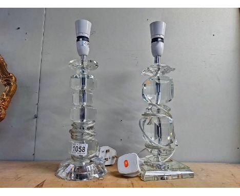 2 glass table lamp bases. (Minor chip to one base)