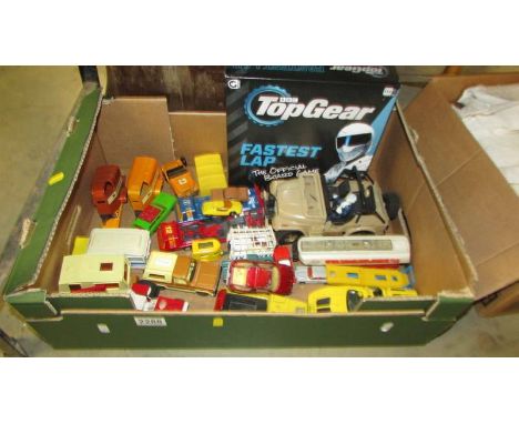 A box of die cast including Corgi, Matchbox, Majorette etc.,